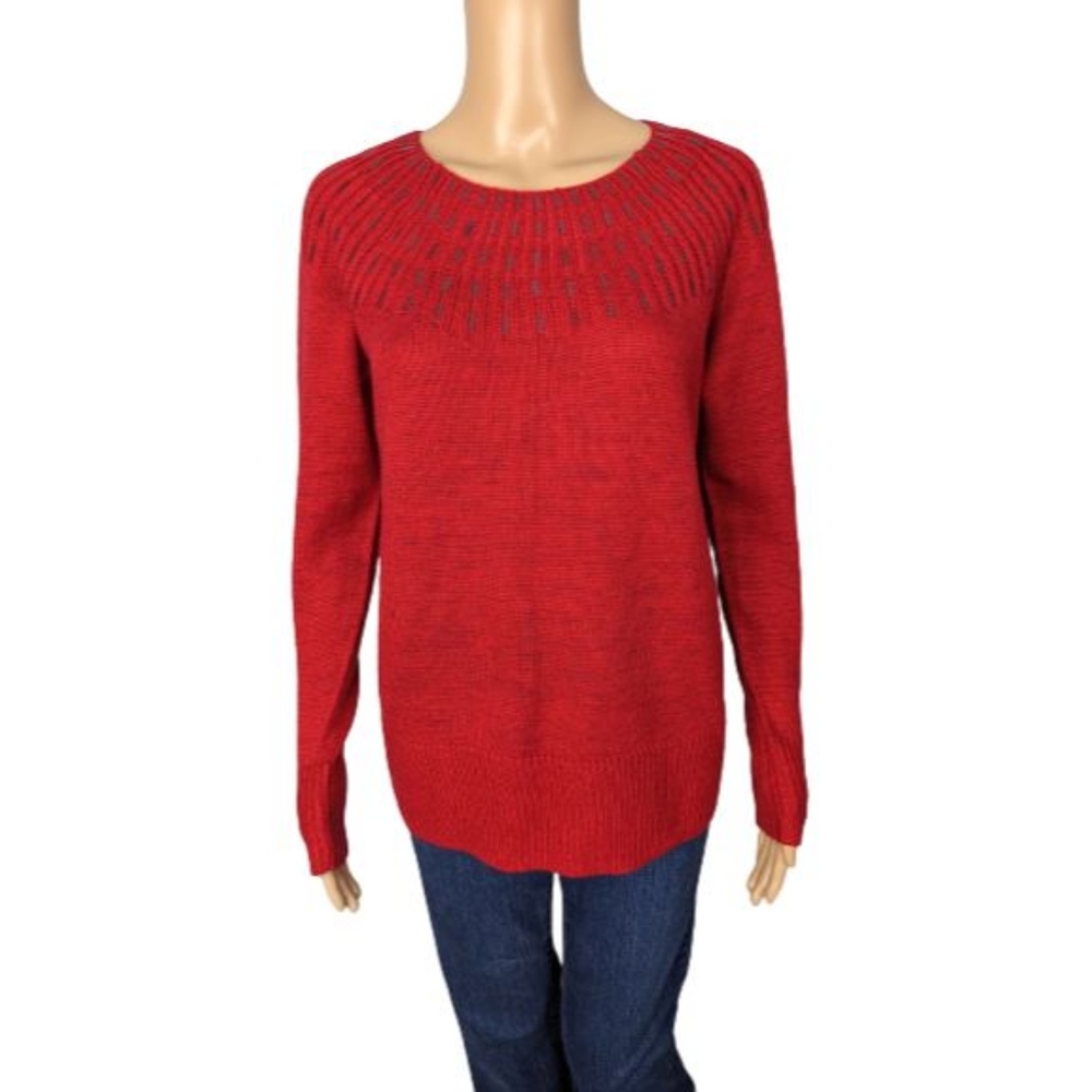 Apt. 9 Red Embellished Rib Yoke Tunic Sweater M